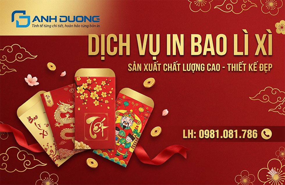 Dịch vụ in bao lì xì Tết 2027 giá rẻ tại xưởng In Ấn Ánh Dương Hà Nội