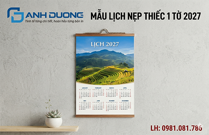 Mẫu lịch treo tường nẹp thiếc 1 tờ 2027