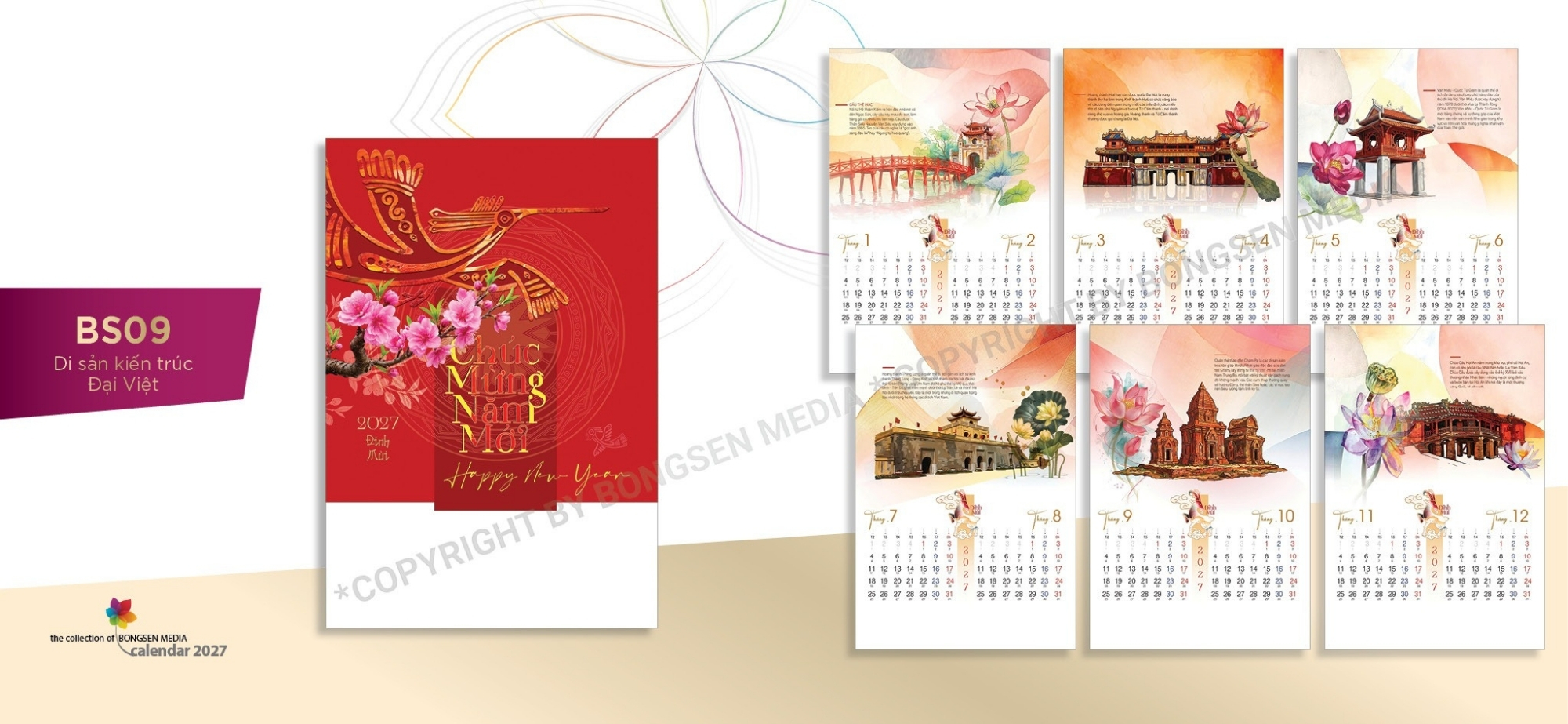 Mẫu lịch treo tường lò xo 7 tờ 11 Lịch Tết