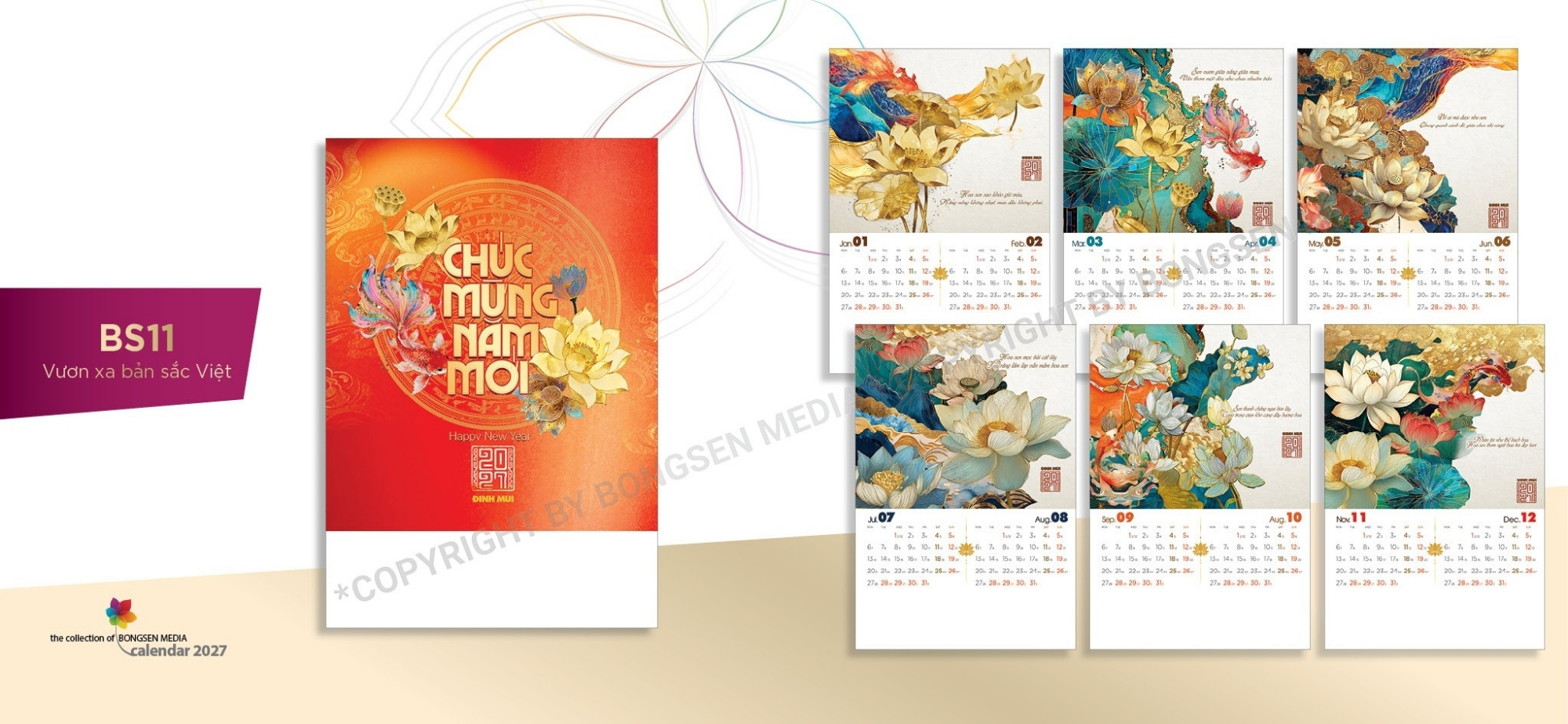 Mẫu lịch treo tường lò xo 7 tờ 15 Lịch Tết