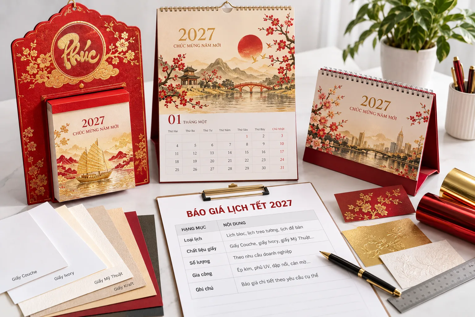 Các yếu tố cấu thành báo giá lịch Tết 2027