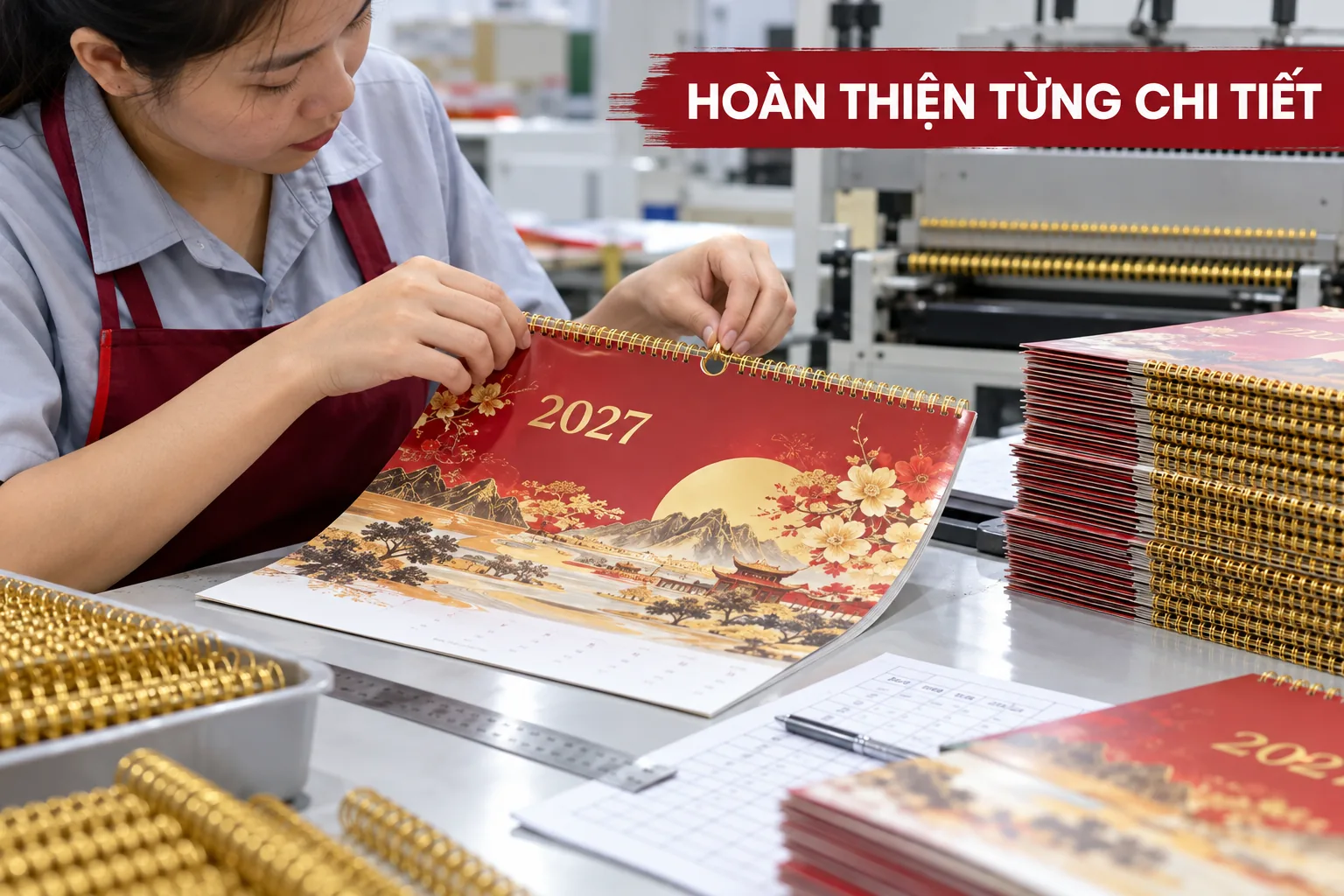Xưởng In Lịch Tết Ánh Dương - Thương Hiệu Uy Tín Đón Xuân 2027 2 Hoàn thiện lò xo lịch Tết tại xưởng in