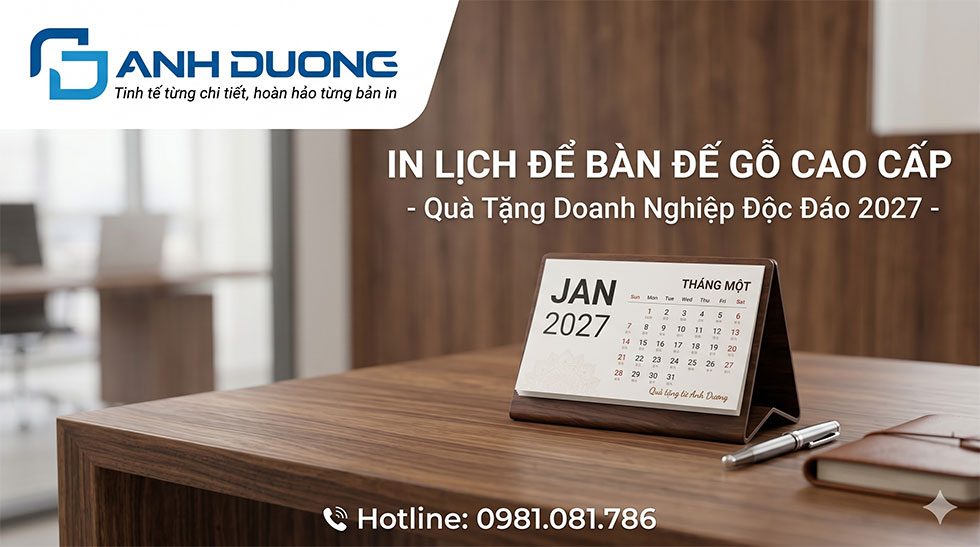 In Lịch Để Bàn Đế Gỗ Cao Cấp - Quà Tặng Doanh Nghiệp Độc Đáo 2027