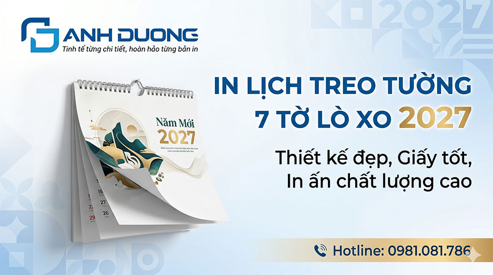 In Lịch Treo Tường 7 Tờ Lò Xo 2027 - Thiết Kế Đẹp, Giấy Tốt
