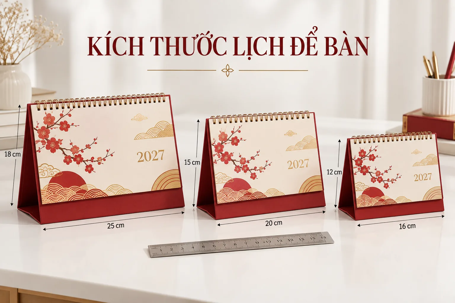 Các kích thước lịch để bàn tiêu chuẩn năm 2027