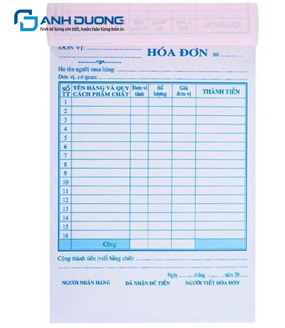 Bảng báo giá in hóa đơn bán lẻ chi tiết theo từng kích thước