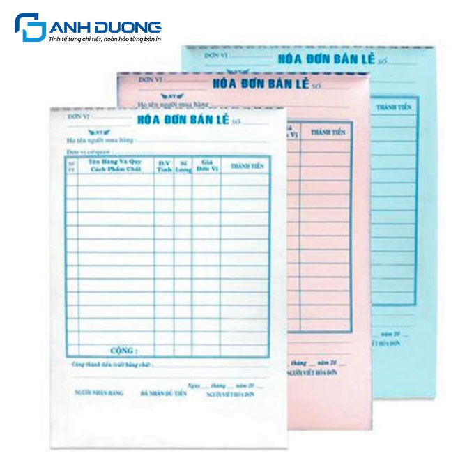 Bảng báo giá hóa đơn 2 liên chi tiết tại In Ấn Ánh Dương