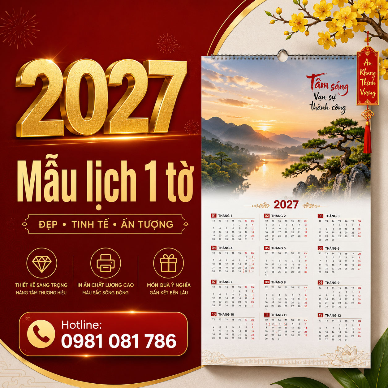Mẫu lịch 1 tờ