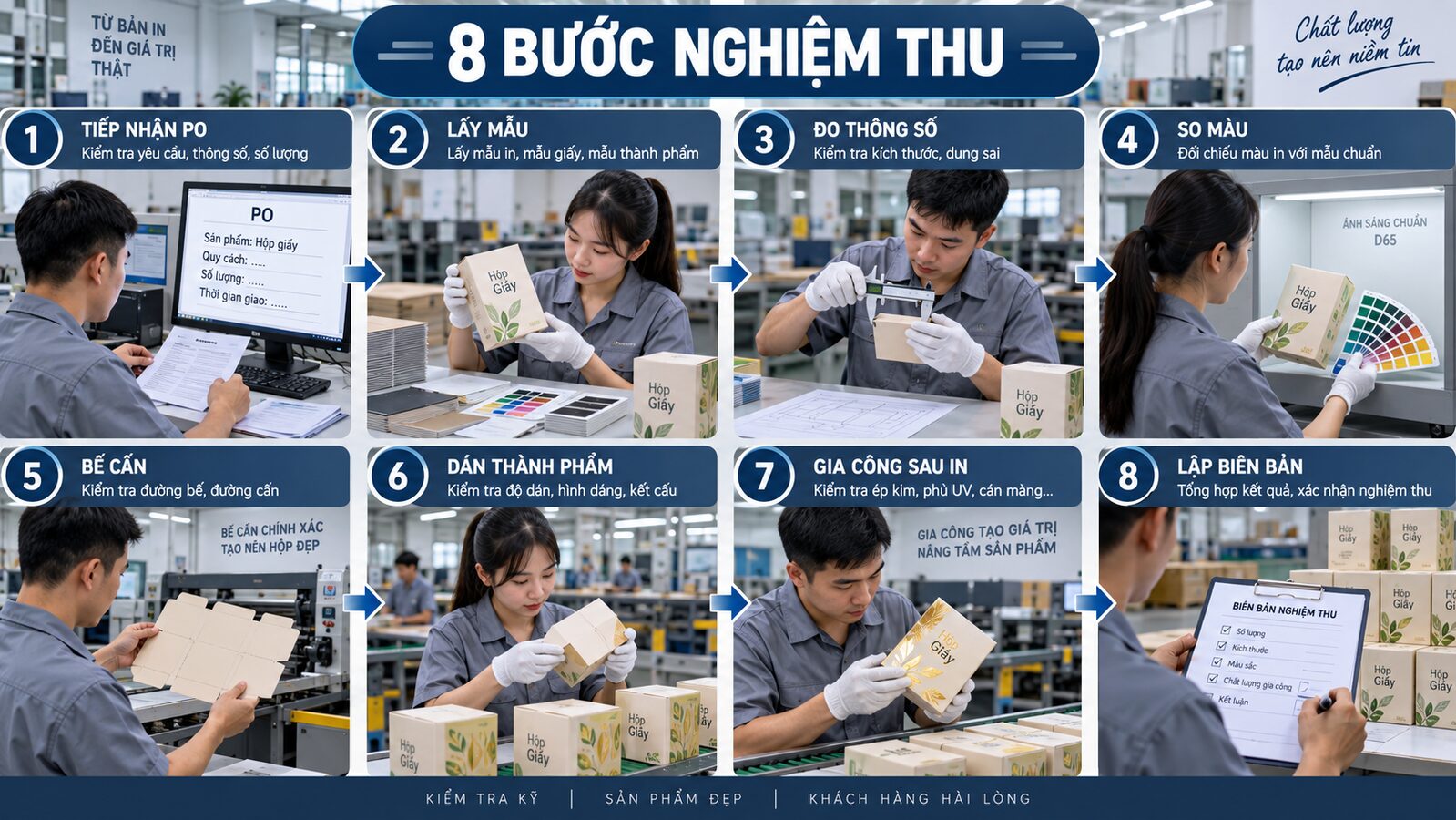 Tám bước nghiệm thu bao bì giấy trước khi nhận hàng