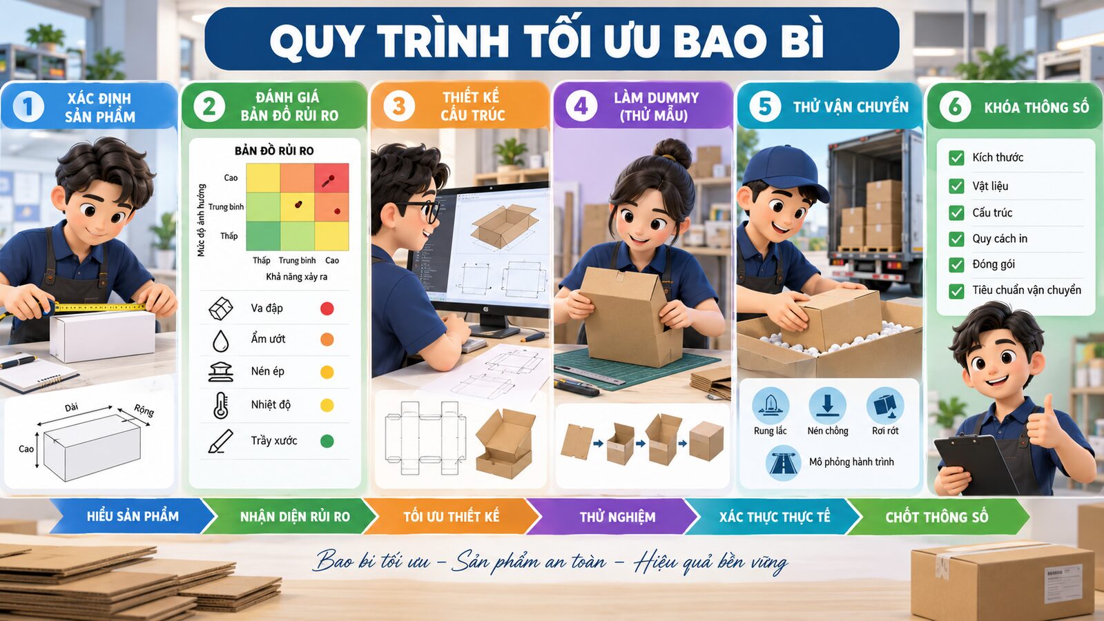 Thiết kế bao bì giảm vật liệu mà vẫn bảo vệ sản phẩm 3 Minh họa từng bước tối ưu cấu trúc bao bì