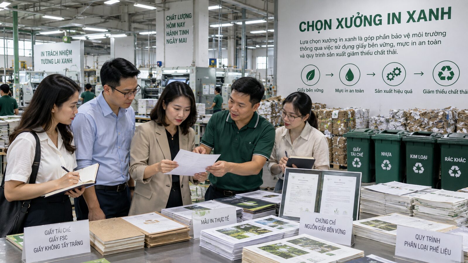 Đội mua hàng đánh giá xưởng in theo hồ sơ bền vững