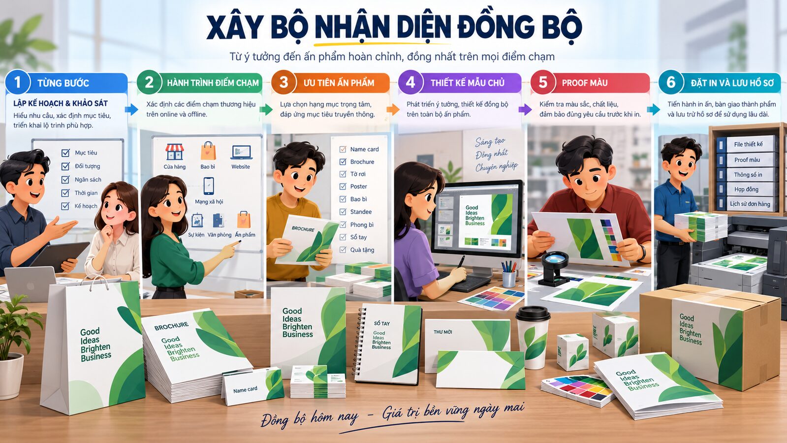 Minh họa quy trình xây bộ ấn phẩm nhận diện