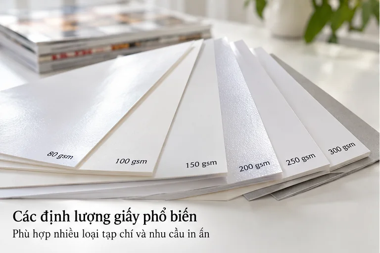 Các loại giấy in tạp chí: Cách chọn định lượng phù hợp 2 Các định lượng giấy in tạp chí phổ biến