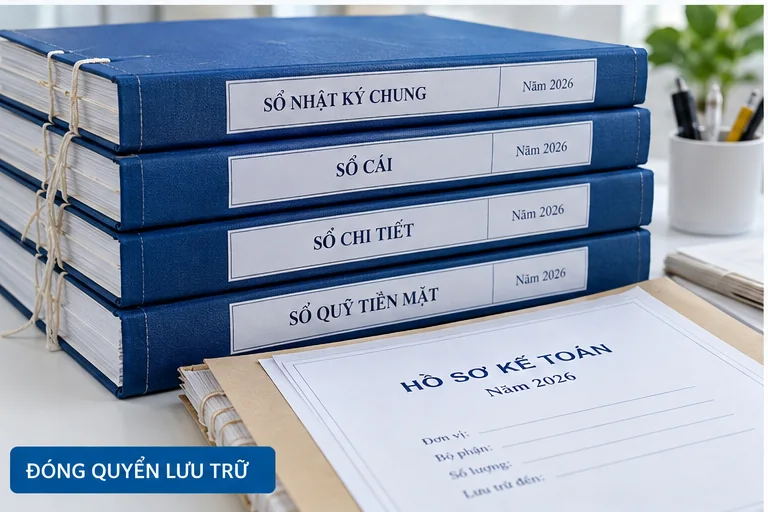 Đóng quyển sổ kế toán để lưu trữ