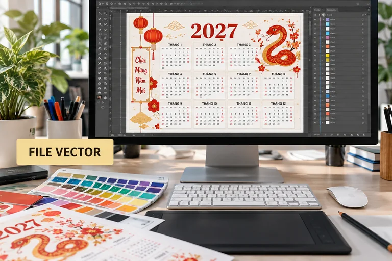 Thiết kế file vector lịch Tết 2027