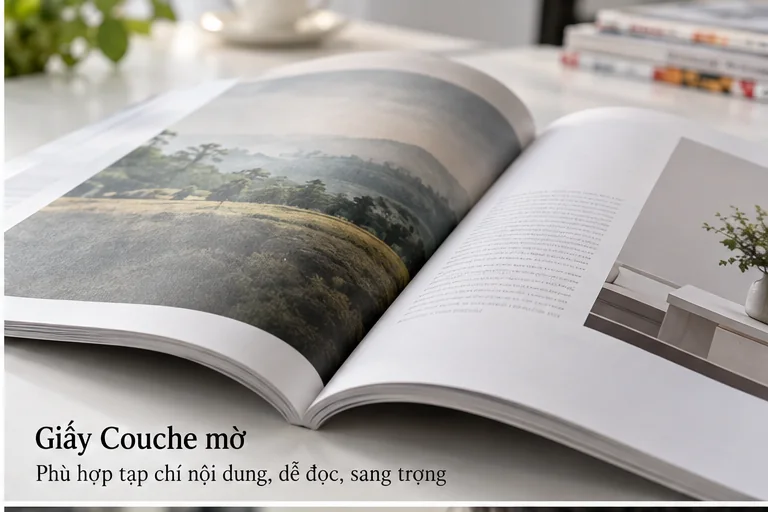 Các loại giấy in tạp chí: Cách chọn định lượng phù hợp 1 Giấy couche mờ dùng in tạp chí