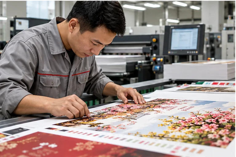 Kiểm tra bản in lịch Tết doanh nghiệp tại xưởng