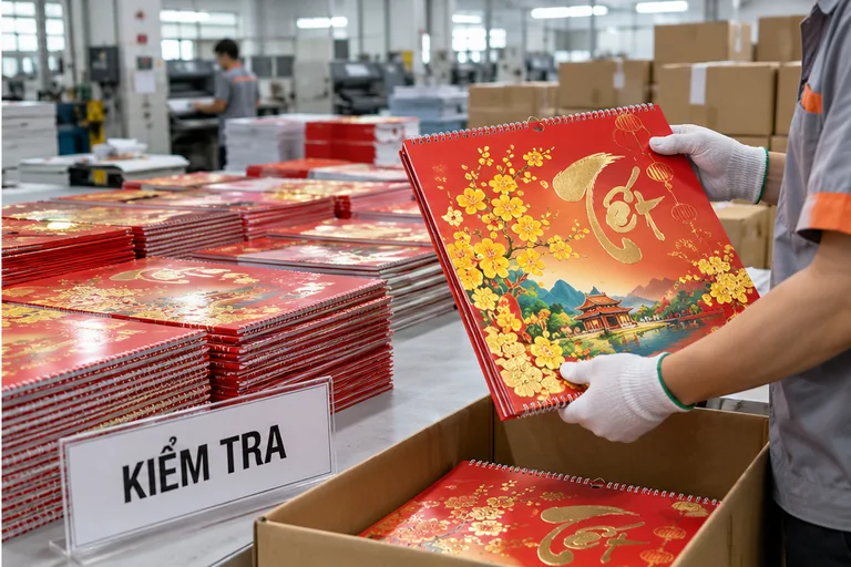 Kiểm tra lịch Tết thành phẩm trước khi giao hàng