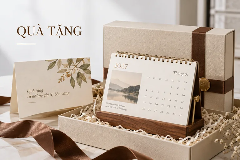 Lịch để bàn đế gỗ làm quà tặng doanh nghiệp