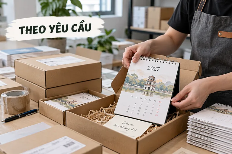 Đóng gói lịch để bàn theo yêu cầu