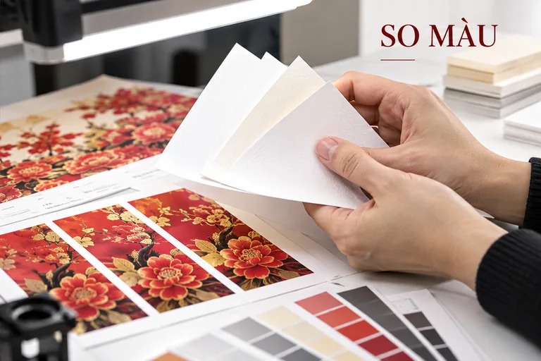 So màu và kiểm tra bề mặt giấy in lịch Tết