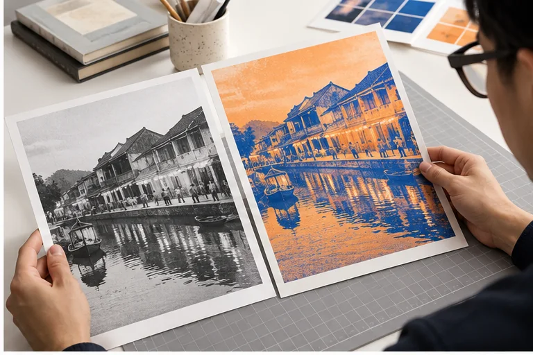 So sánh ảnh gốc và ảnh áp dụng hiệu ứng duotone