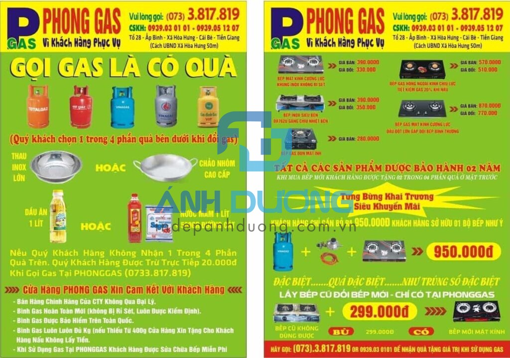 Mẫu tờ rơi quảng cáo gas sử dụng màu xanh tươi mát, độc đáo 