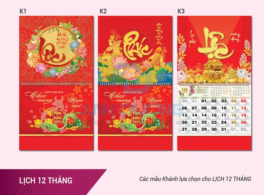Mẫu lịch Tết lò xo sau khi in và gia công