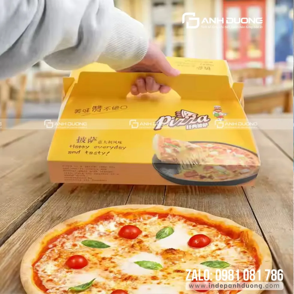 Hộp Giấy Đựng Pizza: Kết Cấu, Vật Liệu & Cách Đặt In 1 Mẫu hộp giấy đựng pizza