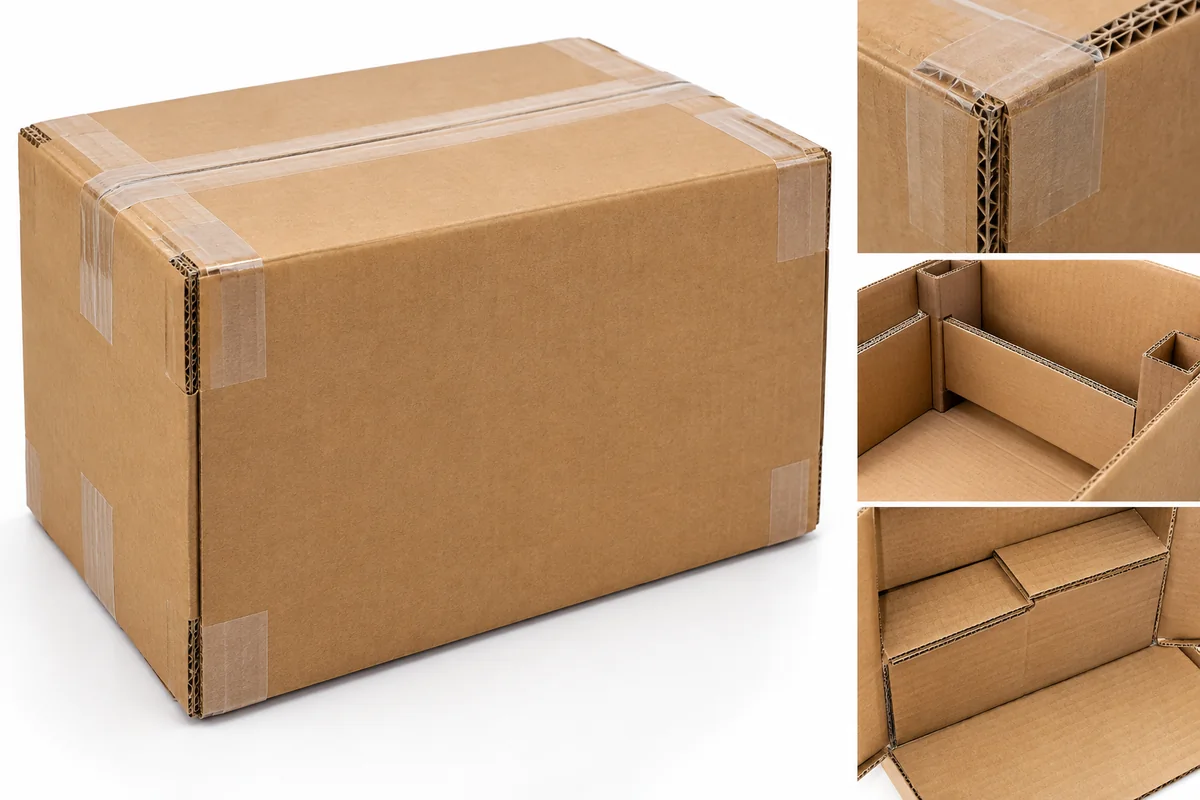 Thùng Carton Cỡ Lớn: Kết Cấu, Tải Trọng & Cách Đặt In 3 Gia cố điểm chịu lực – ảnh chụp sản phẩm minh họa