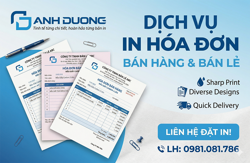 Dịch vụ in hóa đơn bán hàng, bán lẻ giá rẻ thiết kế lấy ngay