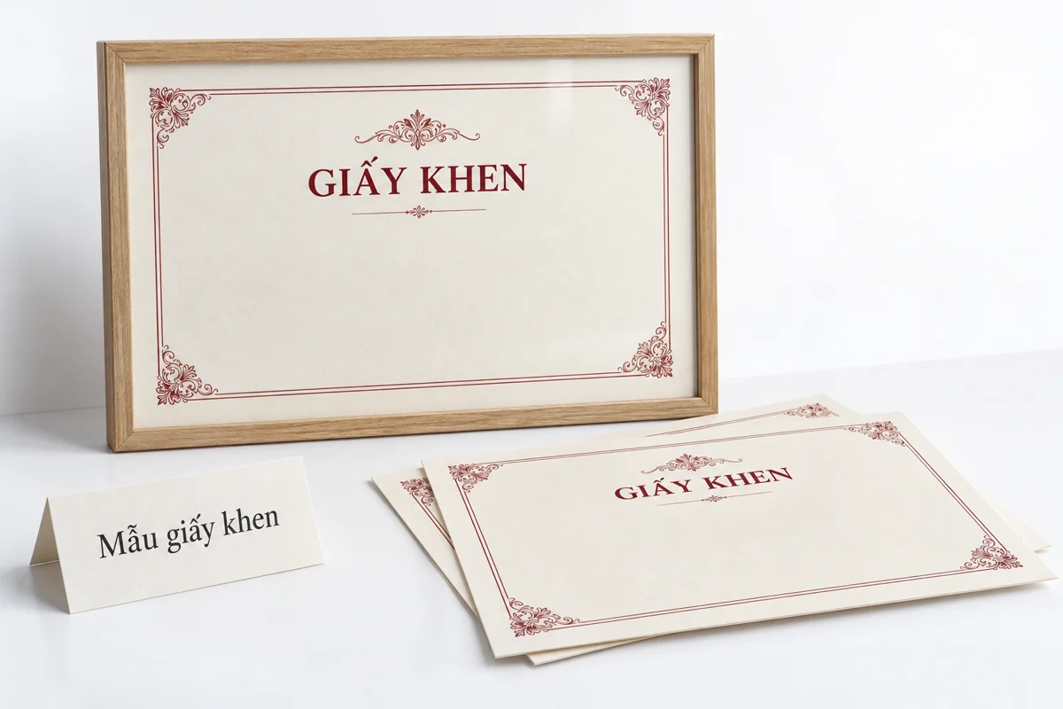 Mẫu giấy khen viền đỏ trầm trên giấy trắng kem
