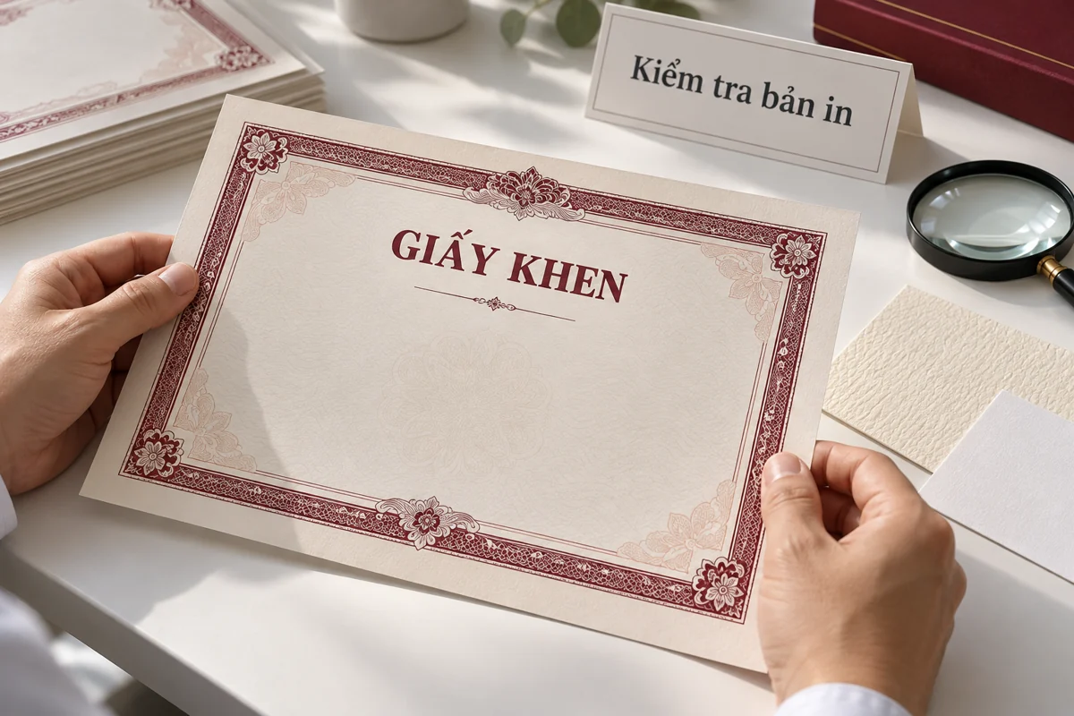 Kiểm tra đường viền và chất lượng mẫu giấy khen