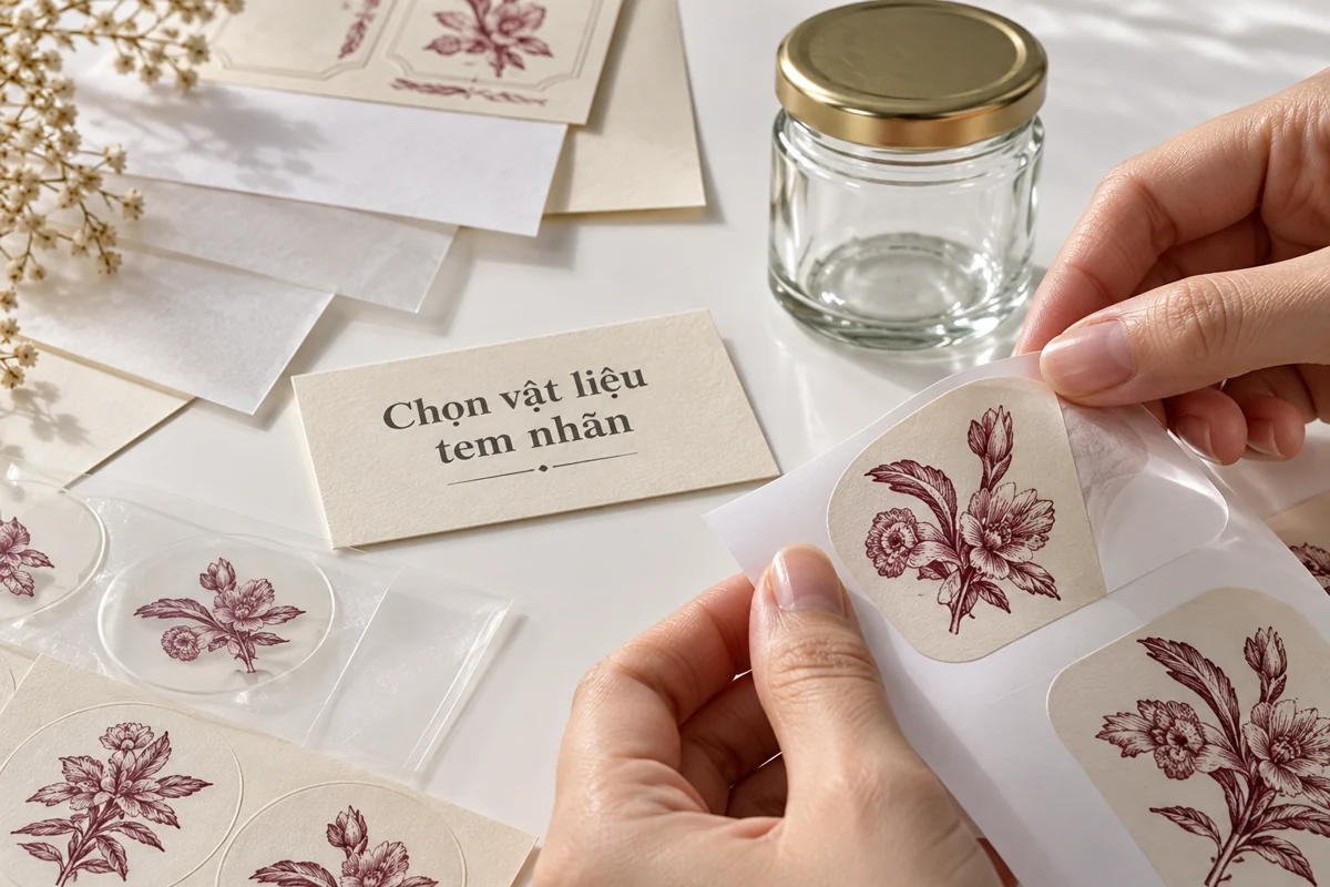 Dịch vụ in tem nhãn mác theo yêu cầu, lấy ngay tại Hà Nội 3 Bóc thử tem nhãn từ giấy đế để xem vật liệu