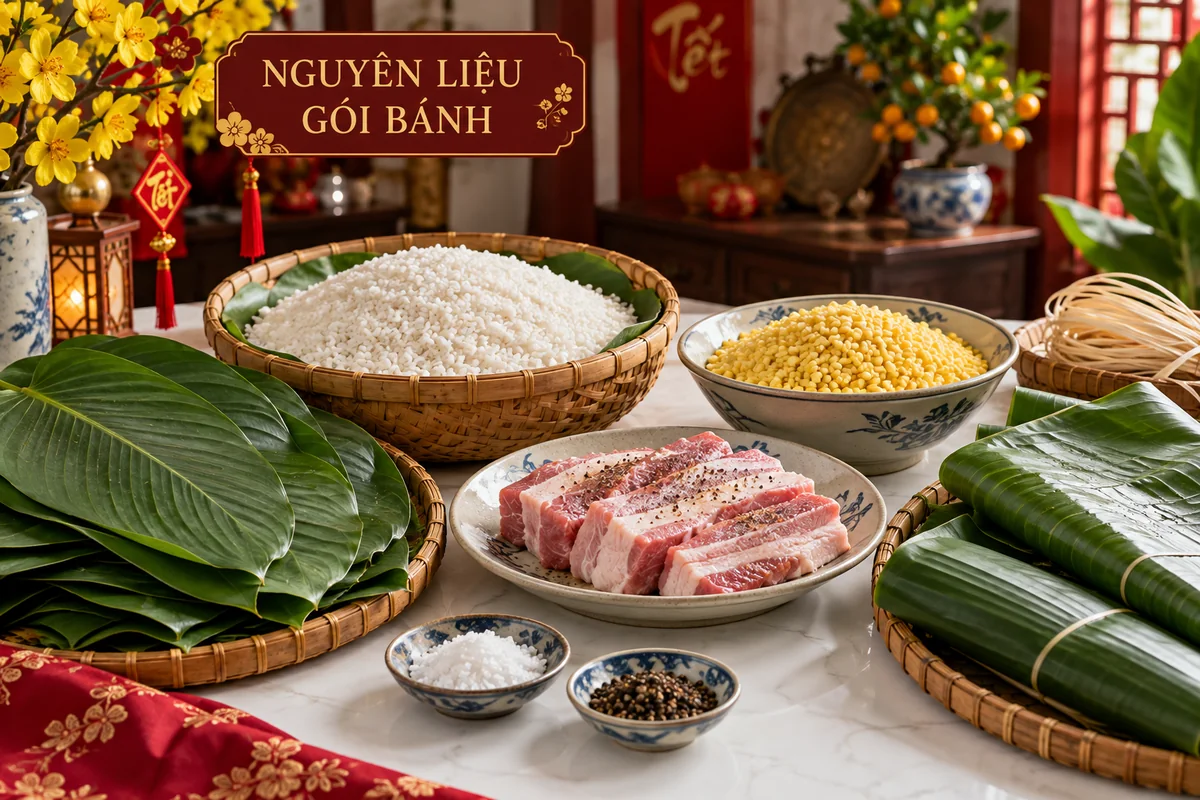 Nguyên liệu làm bánh chưng, bánh tét – ảnh chụp sản phẩm minh họa
