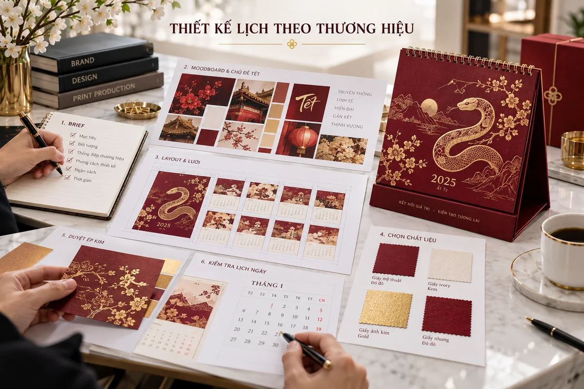 Quy trình thiết kế lịch theo bộ nhận diện – ảnh chụp thực tế