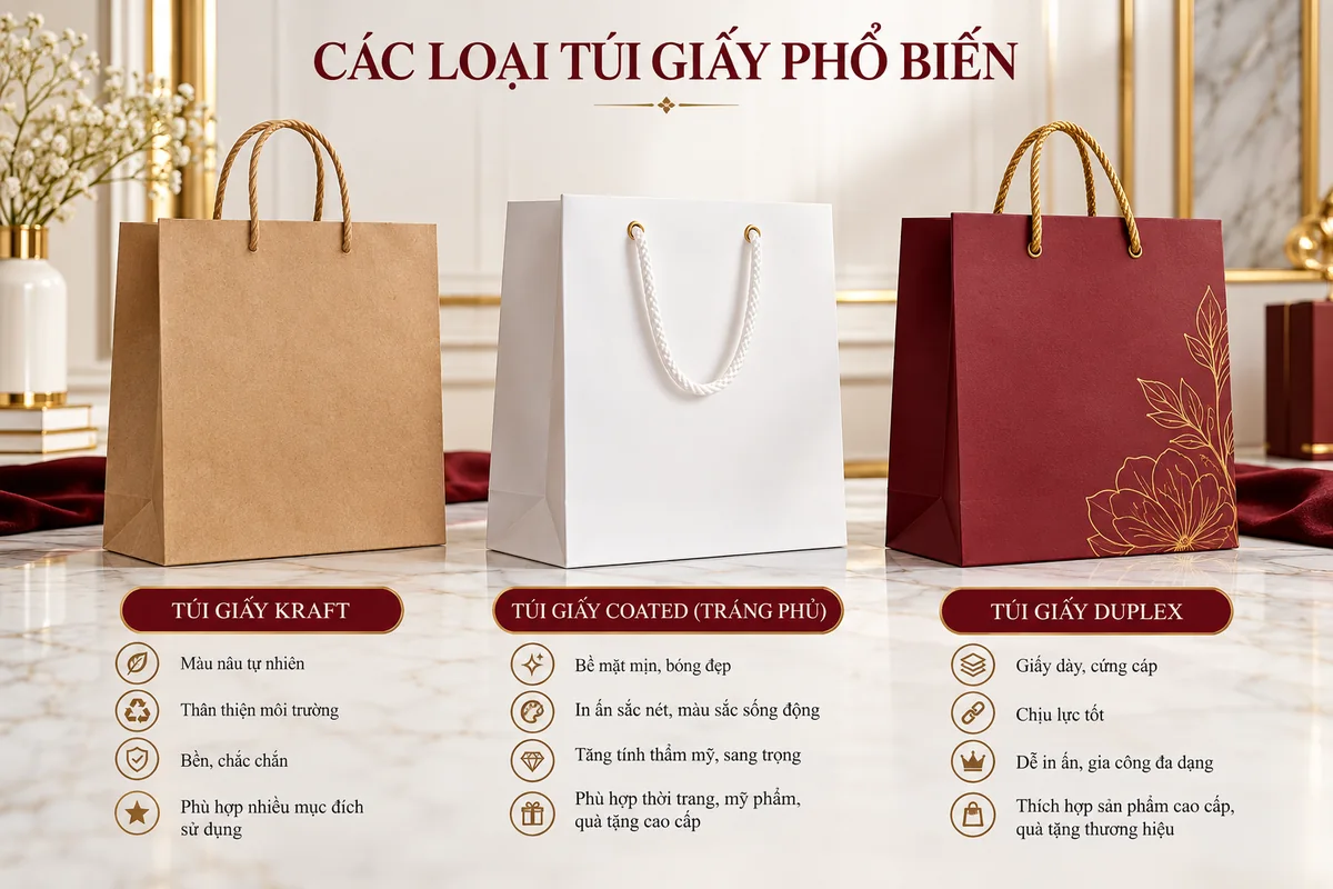 In túi giấy số lượng ít: Giải pháp hiệu quả cho thương hiệu của bạn 2 Các loại túi giấy phổ biến và ứng dụng thực tế – ảnh chụp thực tế