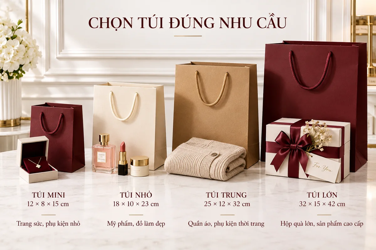 Ứng dụng thực tế của từng loại kích thước túi giấy – ảnh chụp thực tế