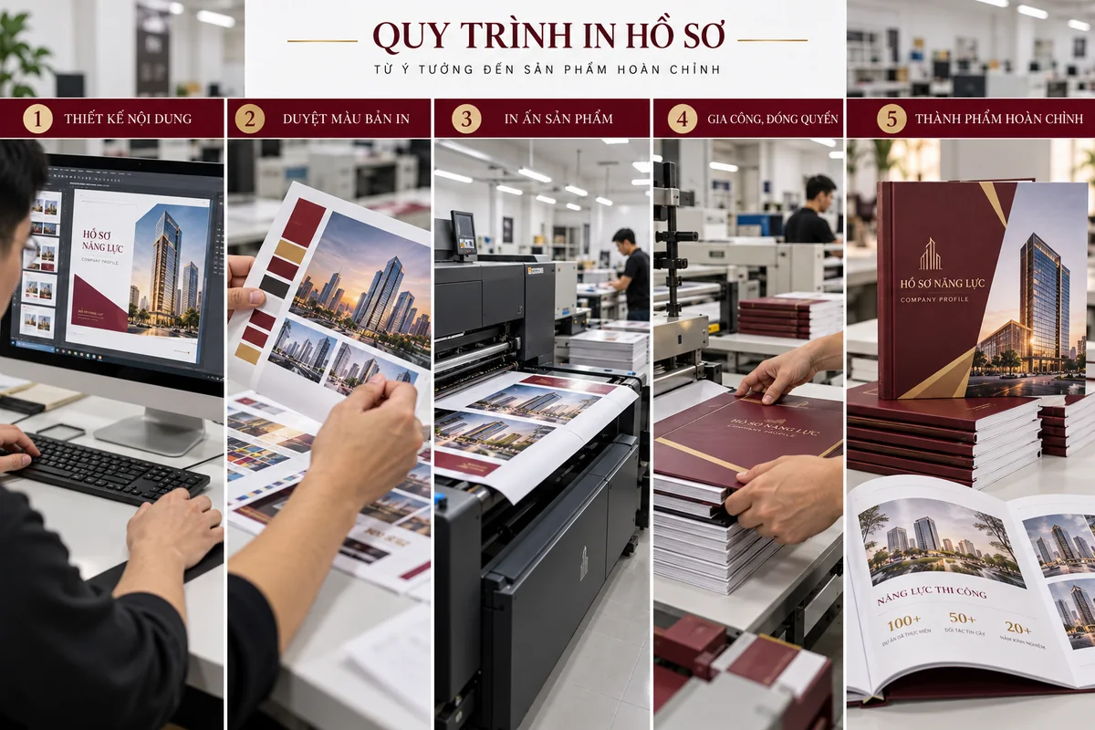 Quy trình in hồ sơ năng lực xây dựng tại In Ấn Ánh Dương – ảnh chụp thực tế