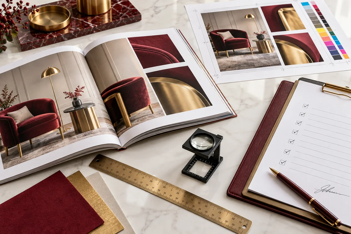 Kiểm tra màu giấy và kích thước catalogue trước bàn giao
