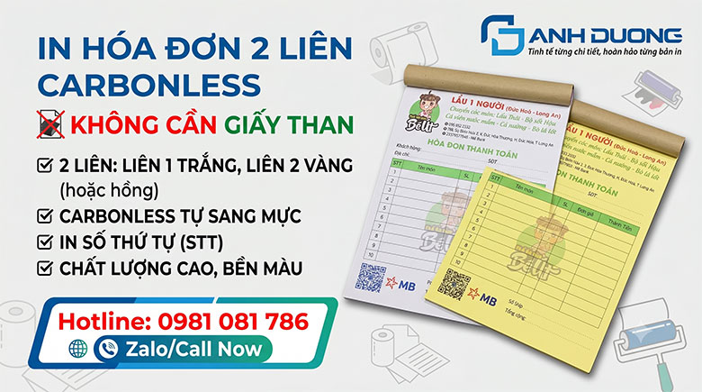 In Hóa Đơn 2 Liên Carbonless Không Cần Giấy Than