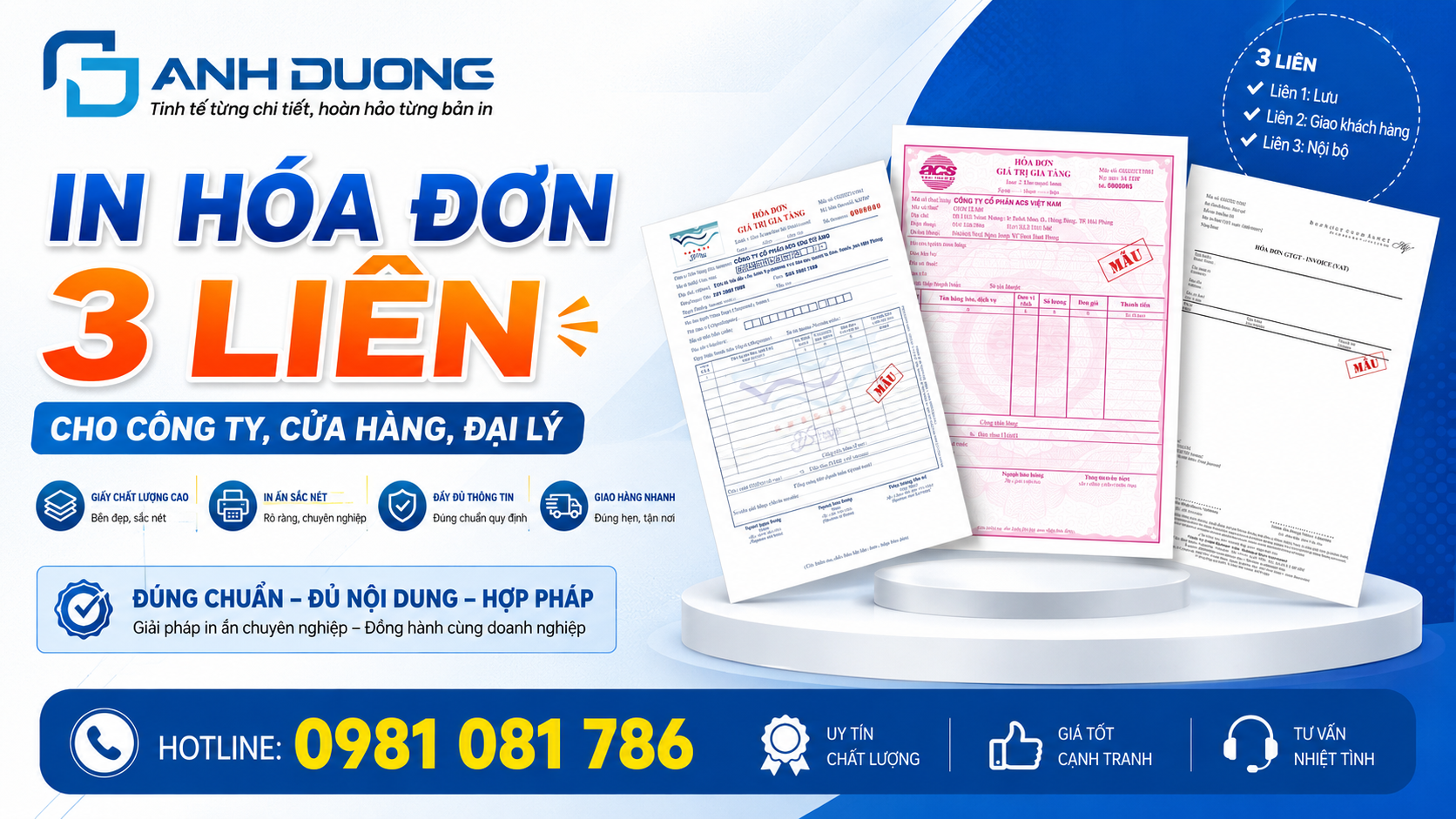 In Hóa Đơn 3 Liên Cho Công Ty, Cửa Hàng, Đại Lý