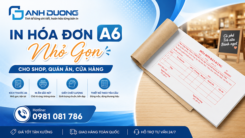 In Hóa Đơn A6 Nhỏ Gọn Cho Shop, Quán Ăn, Cửa Hàng