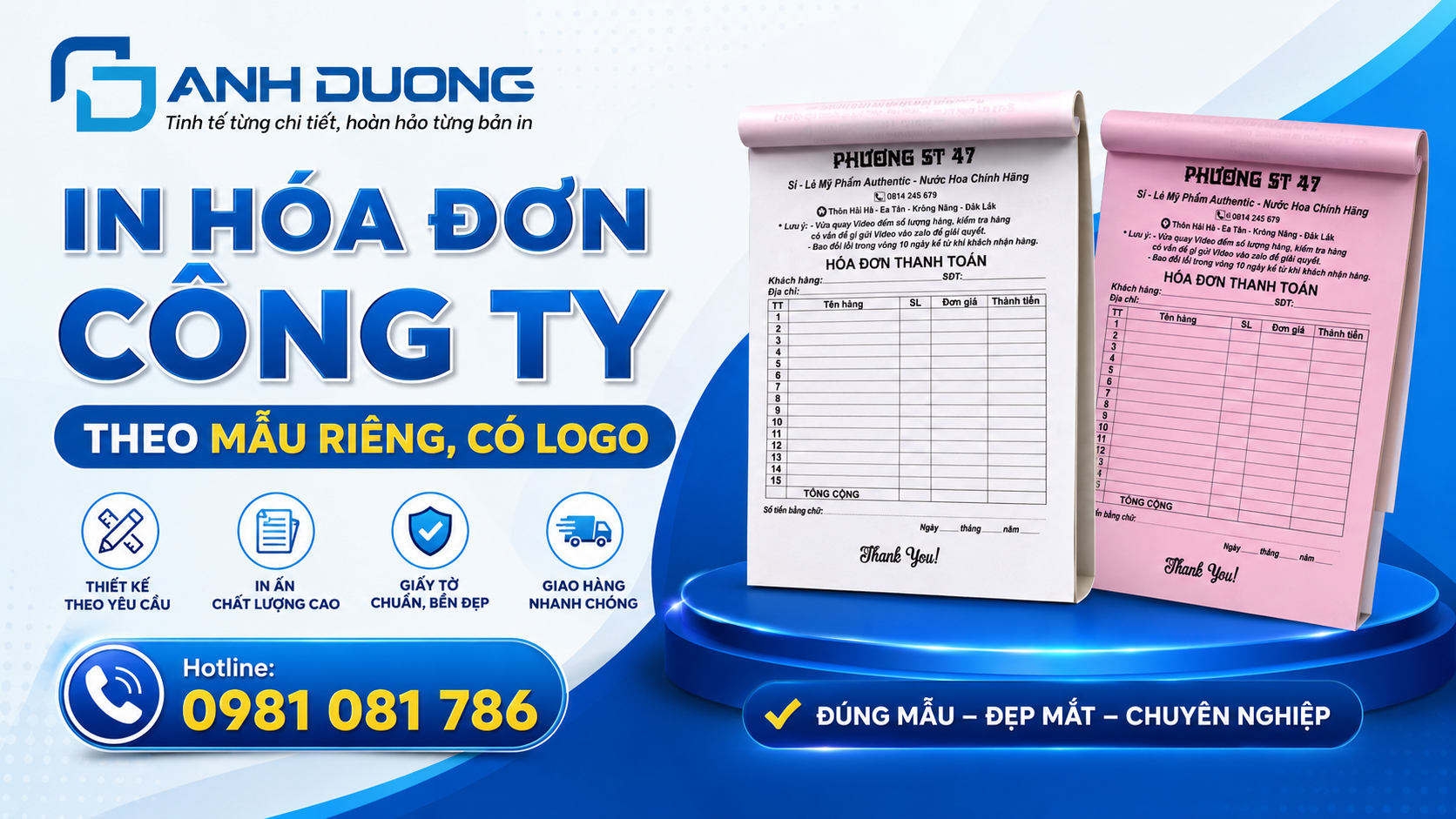 In Hóa Đơn Công Ty Theo Mẫu Riêng, Có Logo