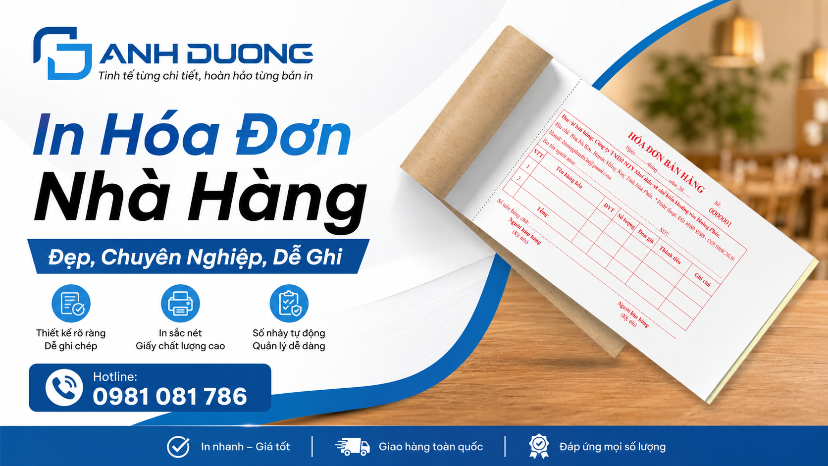 In Hóa Đơn Nhà Hàng Đẹp, Chuyên Nghiệp, Dễ Ghi