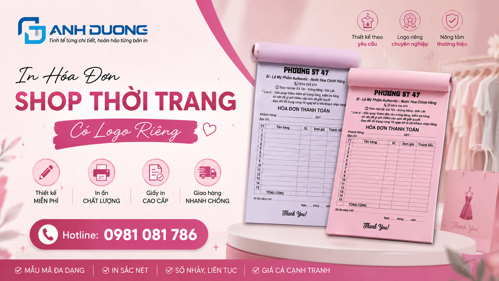 In Hóa Đơn Shop Thời Trang Có Logo Riêng