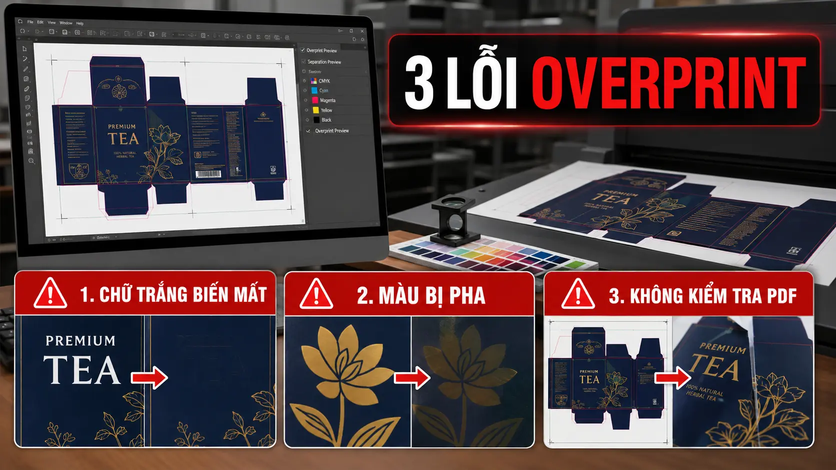 Overprint là gì? Cách kiểm tra lỗi mất chữ và sai màu trước khi in 3 Ba lỗi Overprint thường gặp khiến chữ biến mất hoặc sai màu