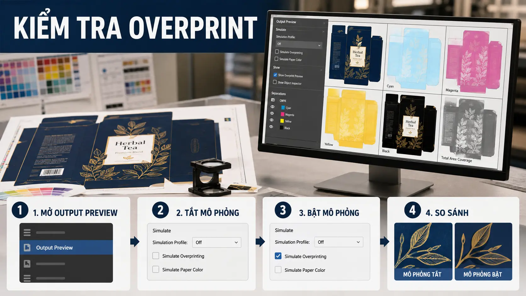 Overprint là gì? Cách kiểm tra lỗi mất chữ và sai màu trước khi in 2 Bốn bước kiểm tra Overprint trong Output Preview