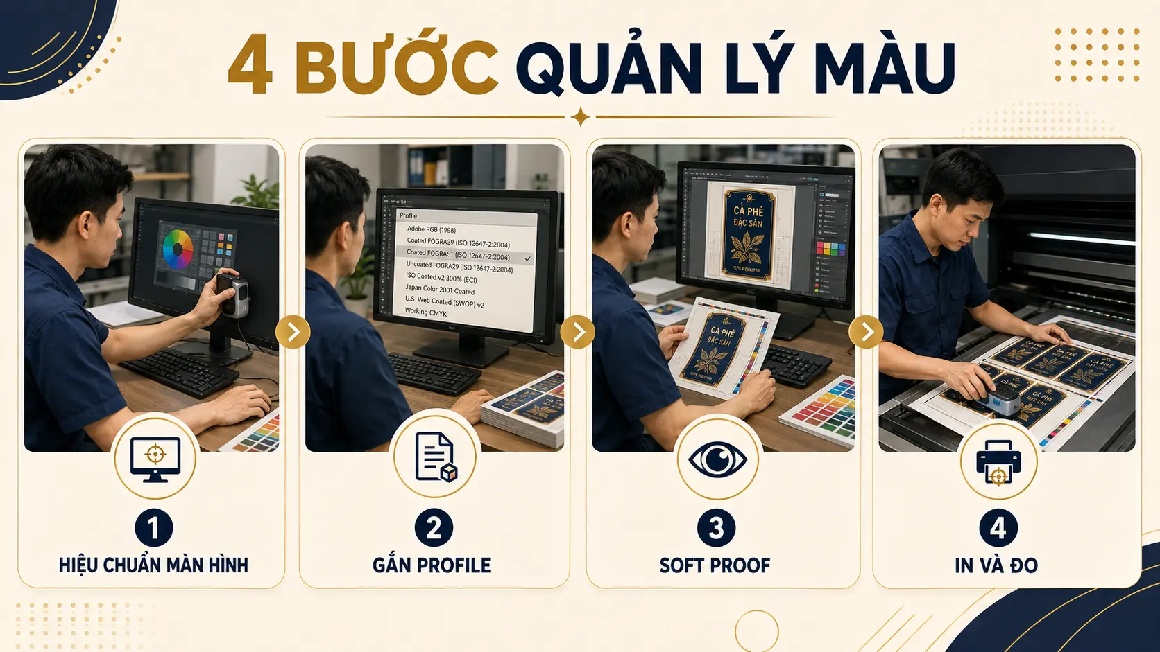 Quy trình quản lý màu từ màn hình qua proof đến bản in