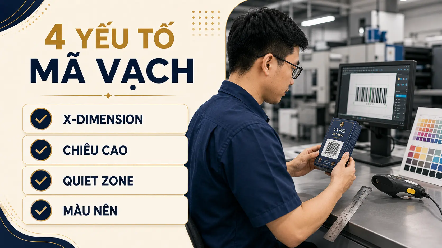 Bốn yếu tố kích thước chiều cao quiet zone và tương phản mã vạch